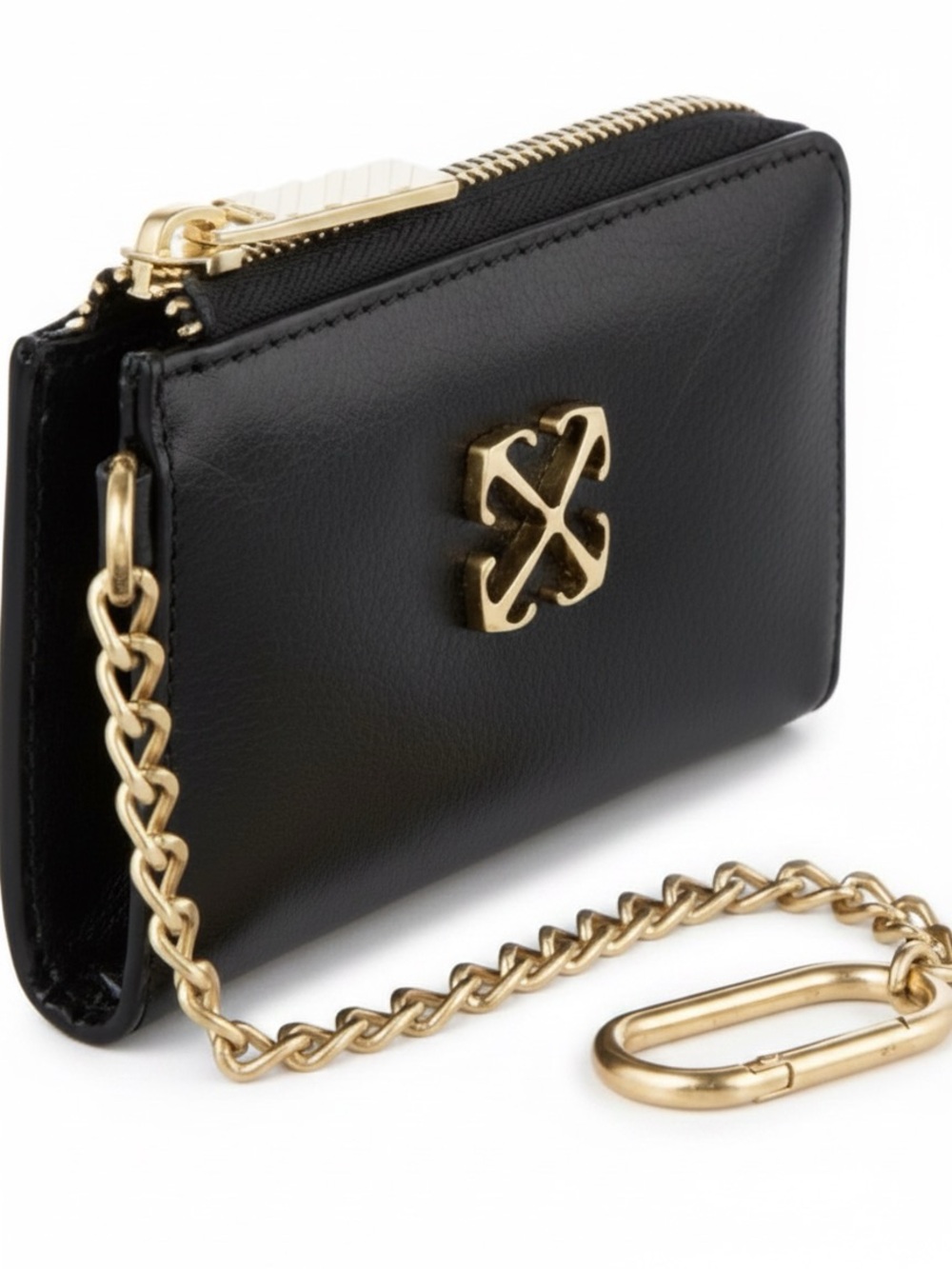 NWT Off-White Leather Key Chain Wallet Black Gold